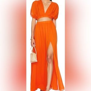 Matching set maxi skirt and crop top by Anna Nata in orange